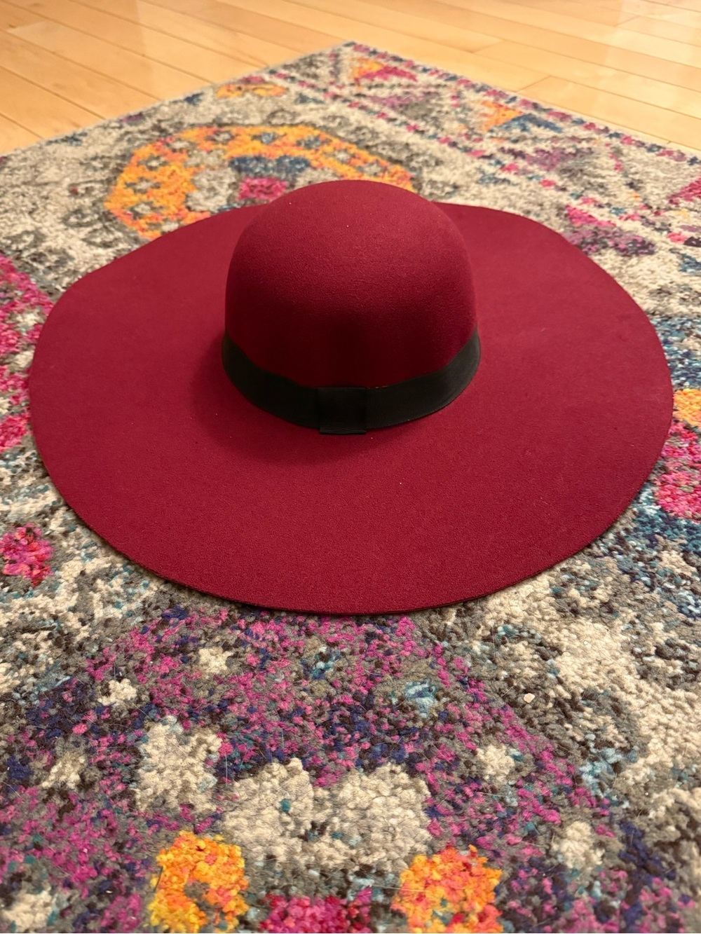 NWT Extra Wide Brim Burgundy Felt Hat with Black Band Witchy Coven from Salem